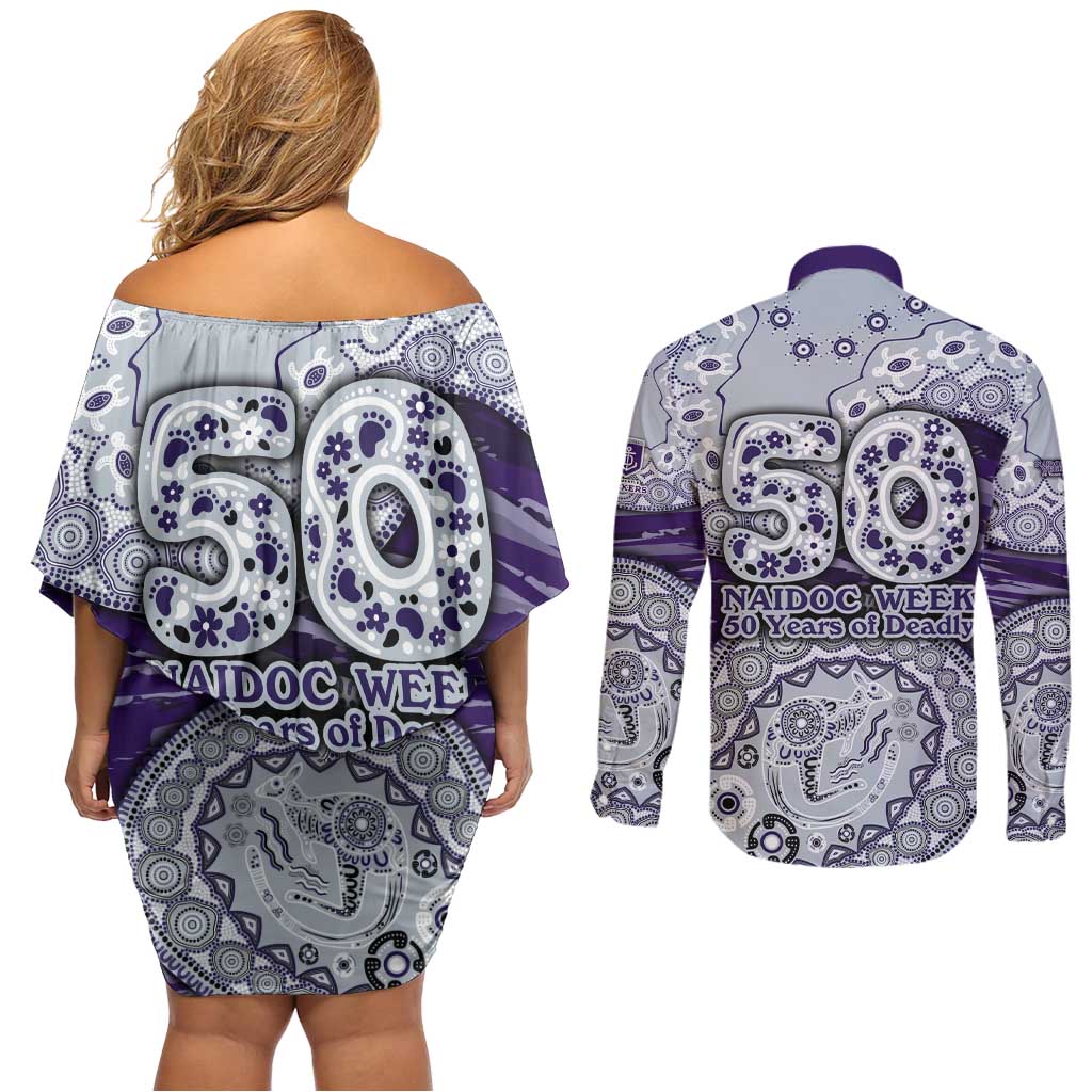 Fremantle Dockers NAIDOC Week 2026 Couples Matching Off Shoulder Short Dress and Long Sleeve Button Shirt Australian Aboriginal Dot Art Dreamtime Pattern Style