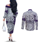 Fremantle Dockers NAIDOC Week 2026 Couples Matching Off The Shoulder Long Sleeve Dress and Long Sleeve Button Shirt Australian Aboriginal Dot Art Dreamtime Pattern Style