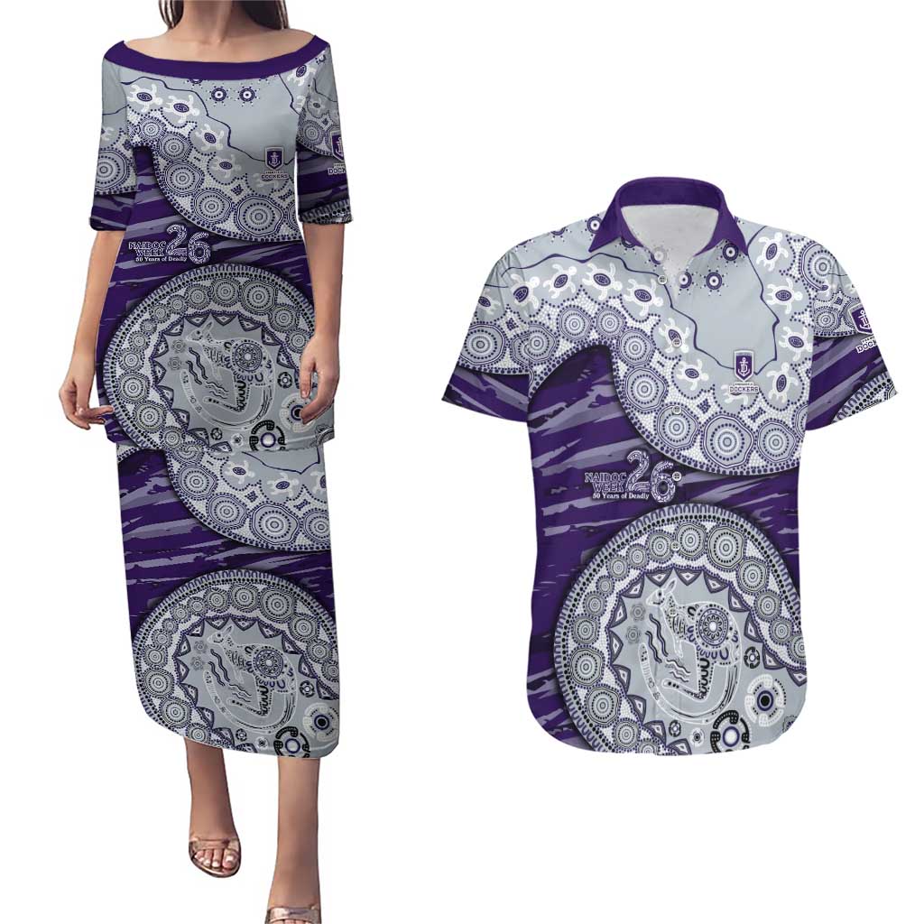 Fremantle Dockers NAIDOC Week 2026 Couples Matching Puletasi and Hawaiian Shirt Australian Aboriginal Dot Art Dreamtime Pattern Style