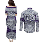 Fremantle Dockers NAIDOC Week 2026 Couples Matching Puletasi and Long Sleeve Button Shirt Australian Aboriginal Dot Art Dreamtime Pattern Style