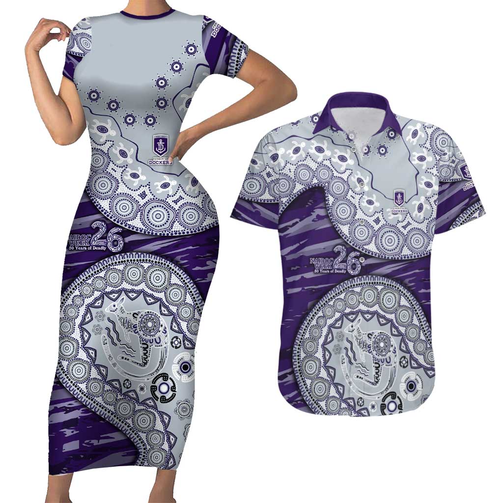 Fremantle Dockers NAIDOC Week 2026 Couples Matching Short Sleeve Bodycon Dress and Hawaiian Shirt Australian Aboriginal Dot Art Dreamtime Pattern Style