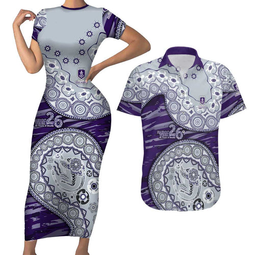 Fremantle Dockers NAIDOC Week 2026 Couples Matching Short Sleeve Bodycon Dress and Hawaiian Shirt Australian Aboriginal Dot Art Dreamtime Pattern Style