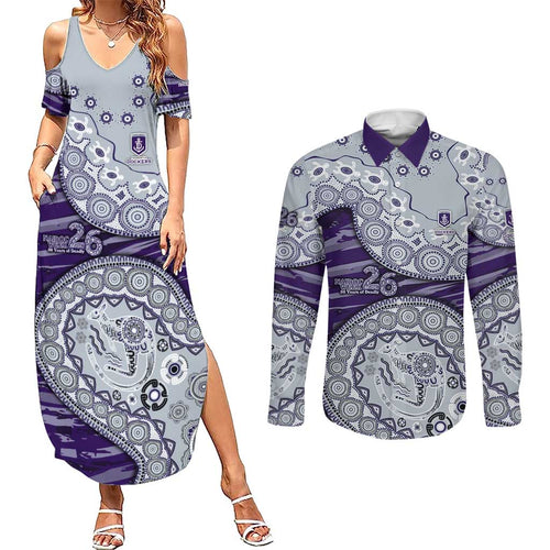 Fremantle Dockers NAIDOC Week 2026 Couples Matching Summer Maxi Dress and Long Sleeve Button Shirt Australian Aboriginal Dot Art Dreamtime Pattern Style