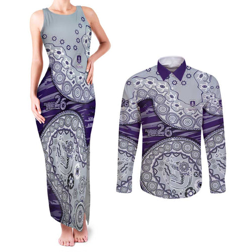 Fremantle Dockers NAIDOC Week 2026 Couples Matching Tank Maxi Dress and Long Sleeve Button Shirt Australian Aboriginal Dot Art Dreamtime Pattern Style