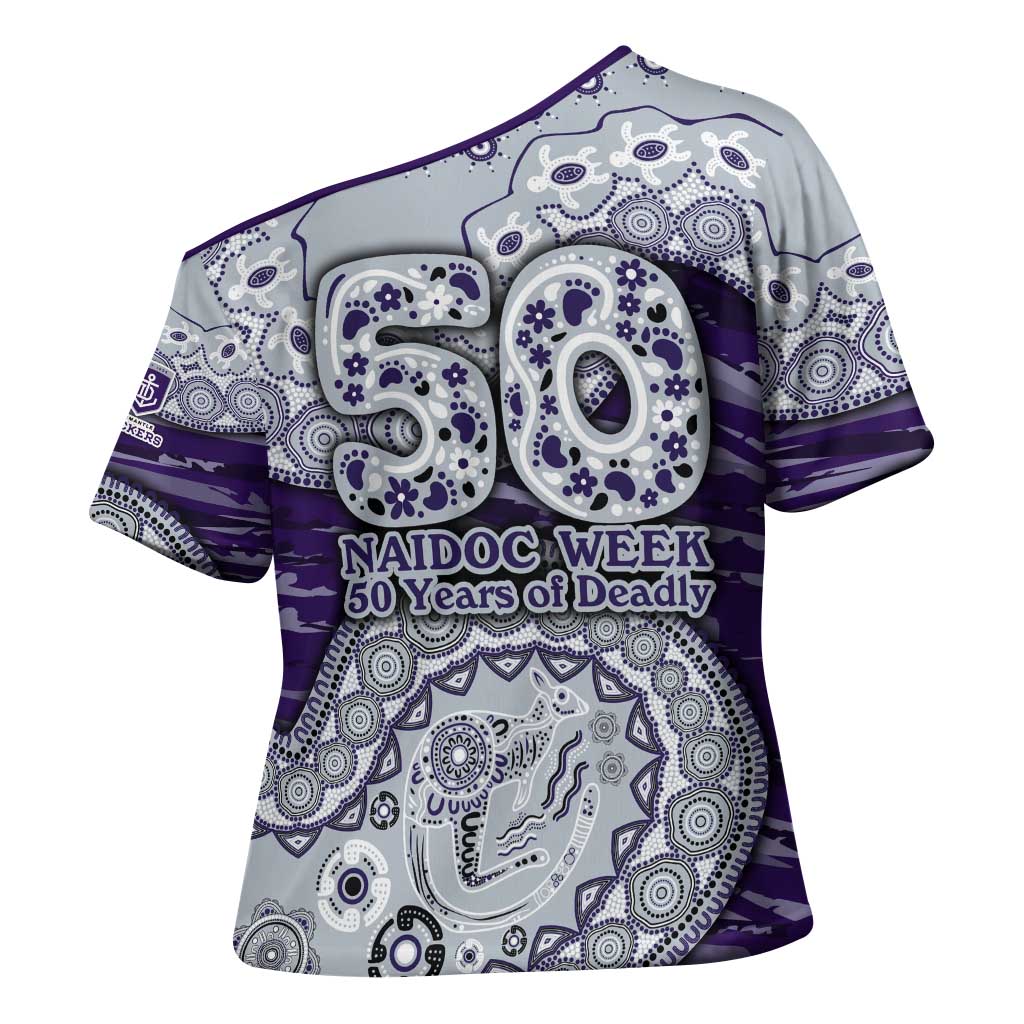Fremantle Dockers NAIDOC Week 2026 Cross Shoulder Shirt Australian Aboriginal Dot Art Dreamtime Pattern Style