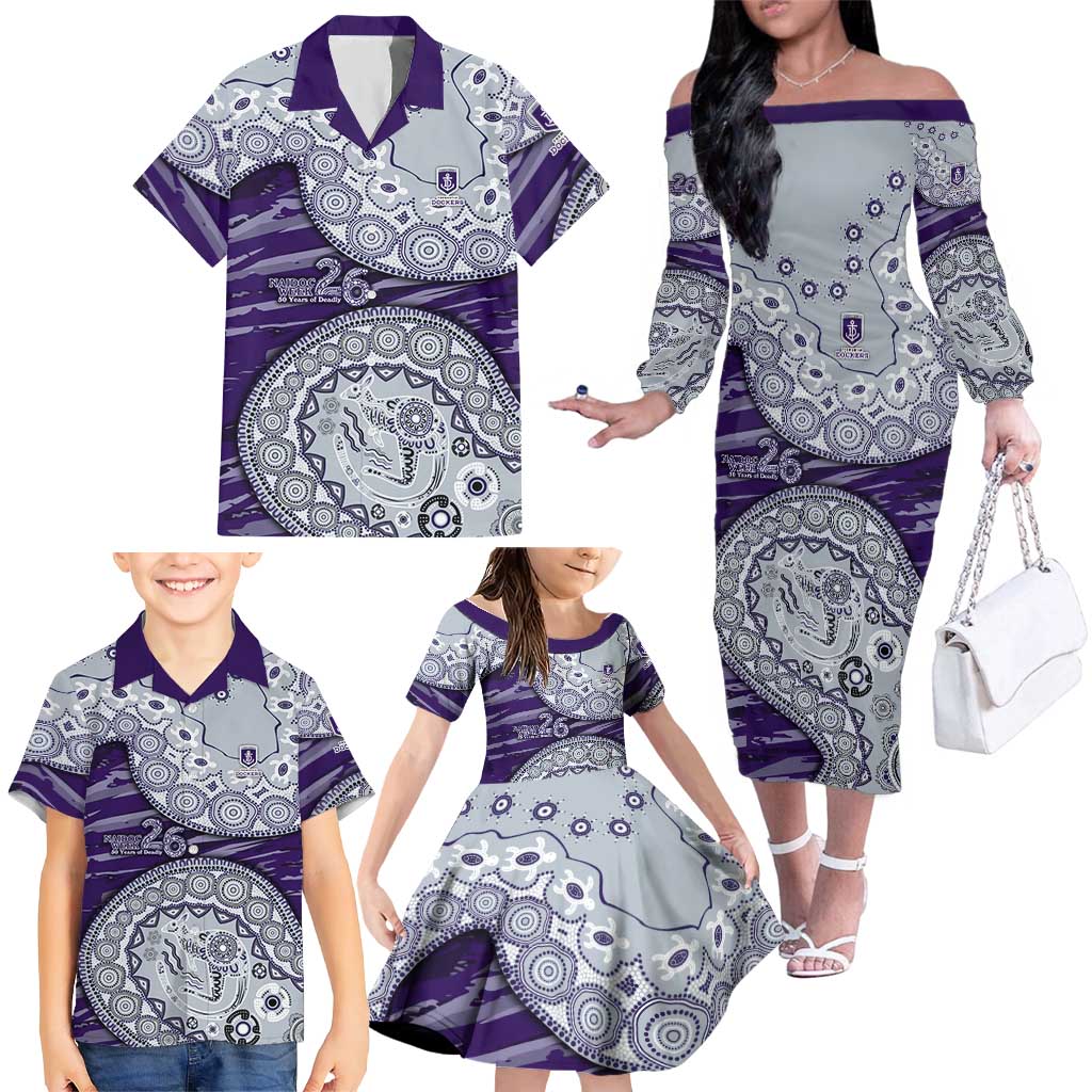 Fremantle Dockers NAIDOC Week 2026 Family Matching Off The Shoulder Long Sleeve Dress and Hawaiian Shirt Australian Aboriginal Dot Art Dreamtime Pattern Style