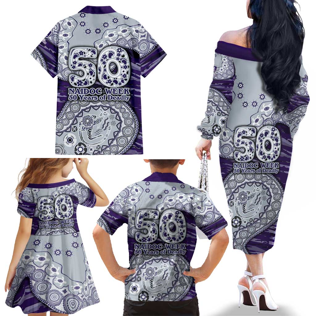 Fremantle Dockers NAIDOC Week 2026 Family Matching Off The Shoulder Long Sleeve Dress and Hawaiian Shirt Australian Aboriginal Dot Art Dreamtime Pattern Style
