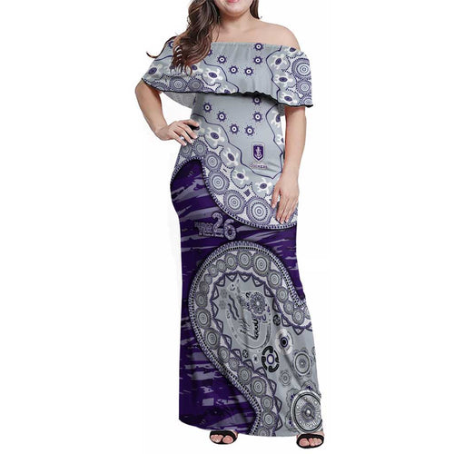 Fremantle Dockers NAIDOC Week 2026 Family Matching Off Shoulder Maxi Dress and Hawaiian Shirt Australian Aboriginal Dot Art Dreamtime Pattern Style