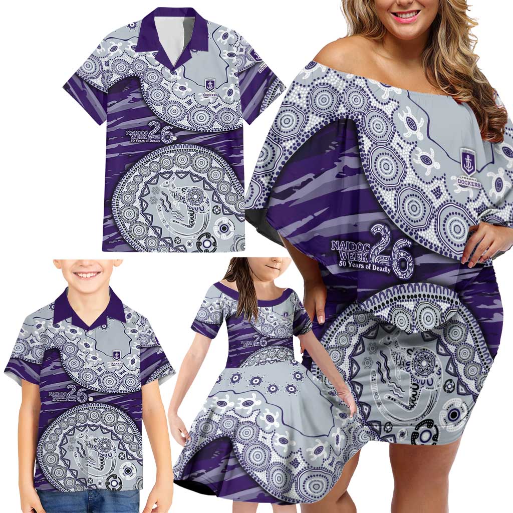 Fremantle Dockers NAIDOC Week 2026 Family Matching Off Shoulder Short Dress and Hawaiian Shirt Australian Aboriginal Dot Art Dreamtime Pattern Style