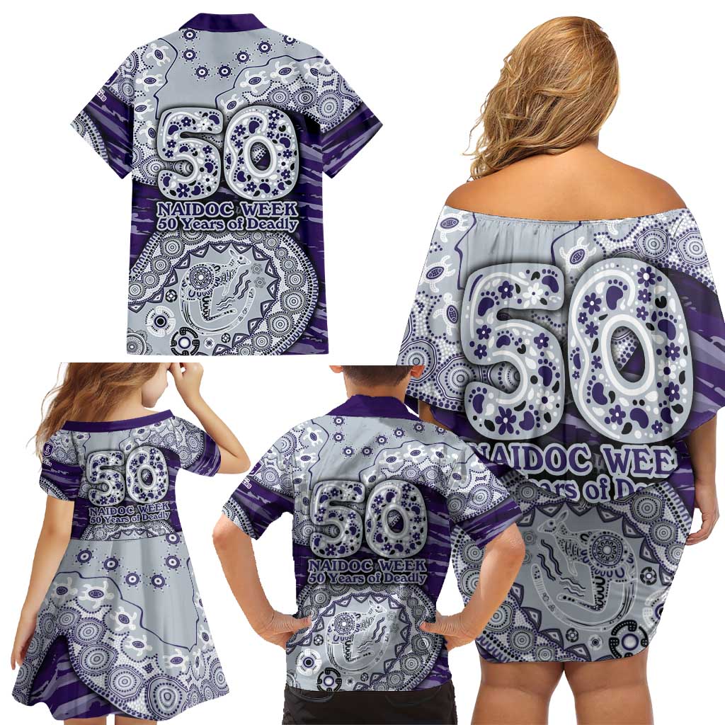 Fremantle Dockers NAIDOC Week 2026 Family Matching Off Shoulder Short Dress and Hawaiian Shirt Australian Aboriginal Dot Art Dreamtime Pattern Style