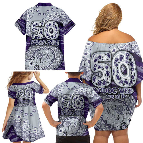 Fremantle Dockers NAIDOC Week 2026 Family Matching Off Shoulder Short Dress and Hawaiian Shirt Australian Aboriginal Dot Art Dreamtime Pattern Style