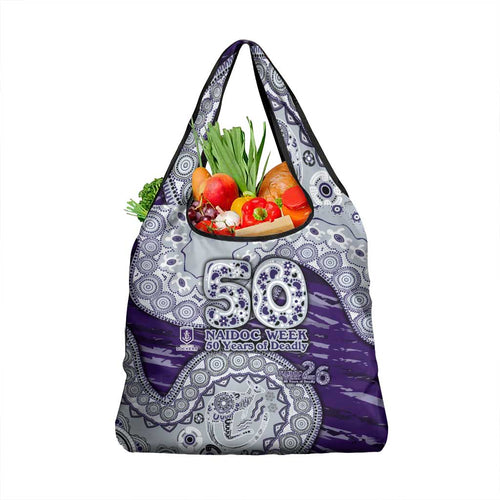 Fremantle Dockers NAIDOC Week 2026 Grocery Bag Australian Aboriginal Dot Art Dreamtime Pattern Style