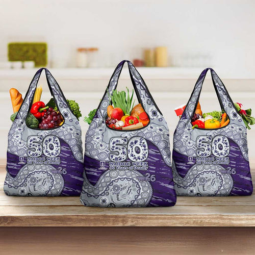 Fremantle Dockers NAIDOC Week 2026 Grocery Bag Australian Aboriginal Dot Art Dreamtime Pattern Style