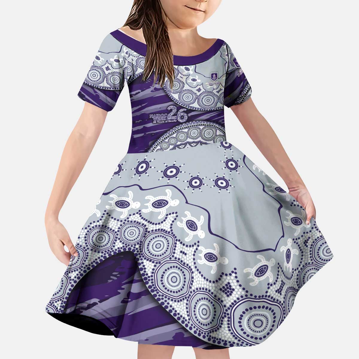 Fremantle Dockers NAIDOC Week 2026 Kid Short Sleeve Dress Australian Aboriginal Dot Art Dreamtime Pattern Style