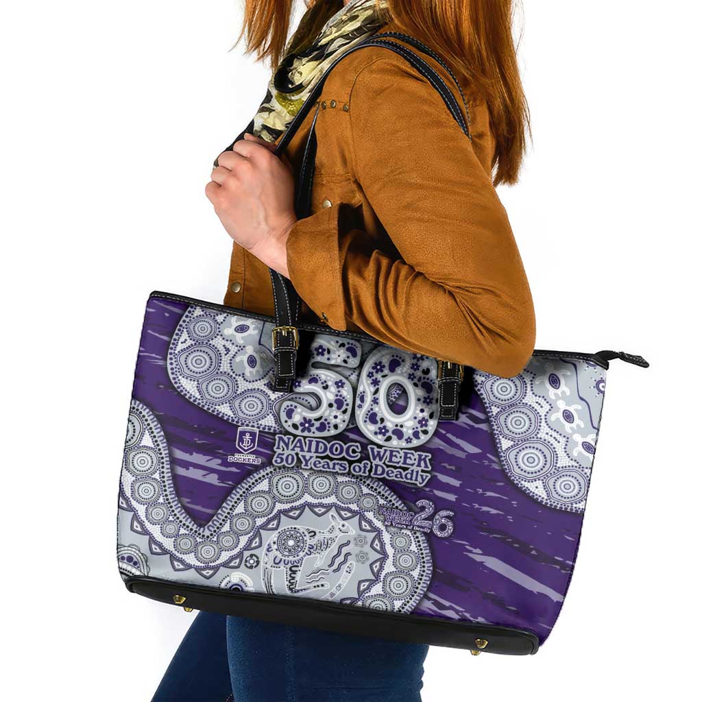 Fremantle Dockers NAIDOC Week 2026 Leather Tote Bag Australian Aboriginal Dot Art Dreamtime Pattern Style