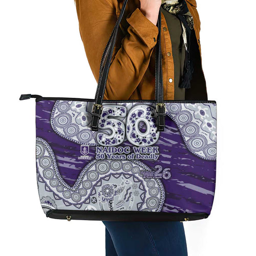 Fremantle Dockers NAIDOC Week 2026 Leather Tote Bag Australian Aboriginal Dot Art Dreamtime Pattern Style