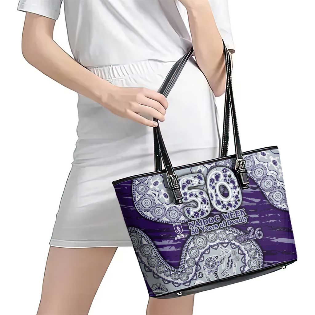 Fremantle Dockers NAIDOC Week 2026 Leather Tote Bag Australian Aboriginal Dot Art Dreamtime Pattern Style