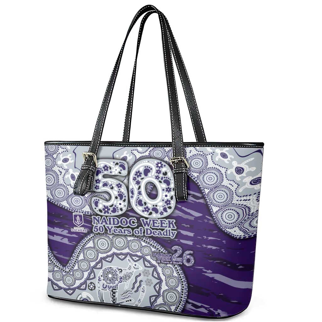 Fremantle Dockers NAIDOC Week 2026 Leather Tote Bag Australian Aboriginal Dot Art Dreamtime Pattern Style