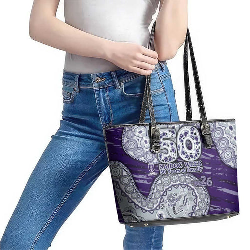 Fremantle Dockers NAIDOC Week 2026 Leather Tote Bag Australian Aboriginal Dot Art Dreamtime Pattern Style