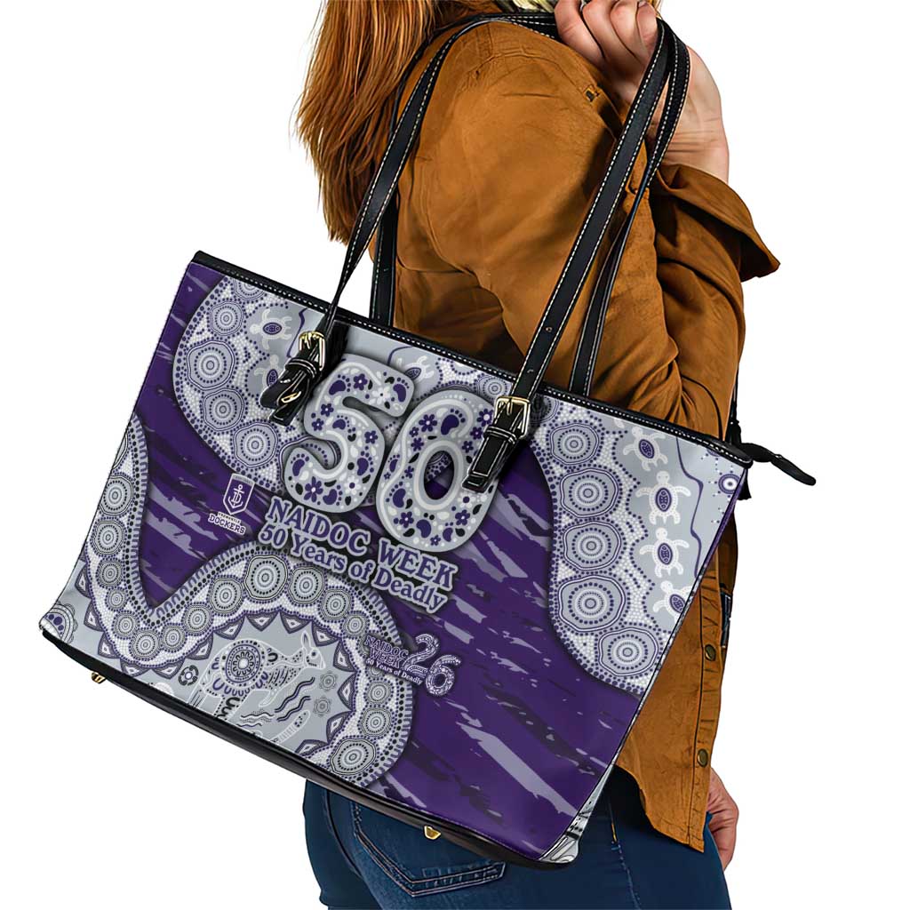 Fremantle Dockers NAIDOC Week 2026 Leather Tote Bag Australian Aboriginal Dot Art Dreamtime Pattern Style