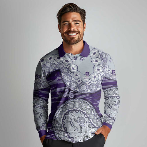 Fremantle Dockers NAIDOC Week 2026 Long Sleeve Polo Shirt Australian Aboriginal Dot Art Dreamtime Pattern Style