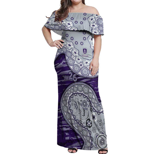 Fremantle Dockers NAIDOC Week 2026 Off Shoulder Maxi Dress Australian Aboriginal Dot Art Dreamtime Pattern Style