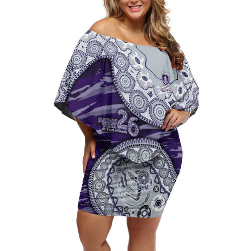 Fremantle Dockers NAIDOC Week 2026 Off Shoulder Short Dress Australian Aboriginal Dot Art Dreamtime Pattern Style