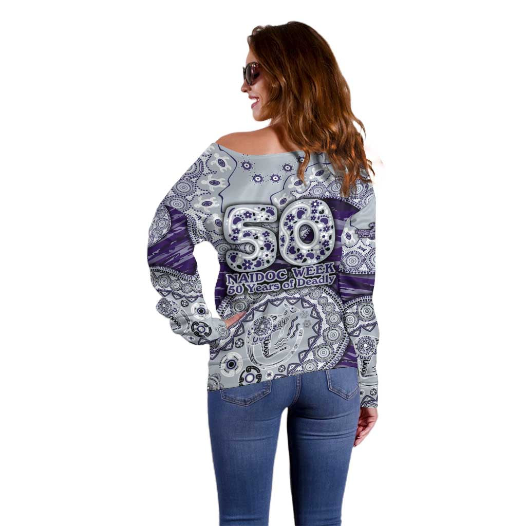 Fremantle Dockers NAIDOC Week 2026 Off Shoulder Sweater Australian Aboriginal Dot Art Dreamtime Pattern Style