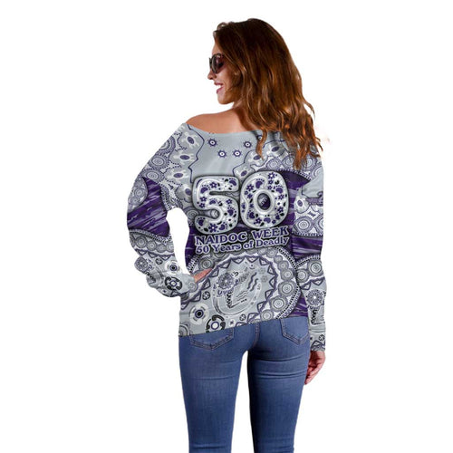 Fremantle Dockers NAIDOC Week 2026 Off Shoulder Sweater Australian Aboriginal Dot Art Dreamtime Pattern Style