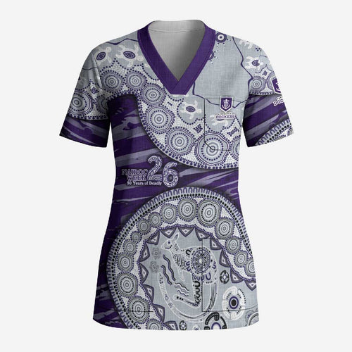 Fremantle Dockers NAIDOC Week 2026 Scrub Top Australian Aboriginal Dot Art Dreamtime Pattern Style