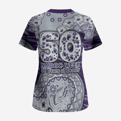 Fremantle Dockers NAIDOC Week 2026 Scrub Top Australian Aboriginal Dot Art Dreamtime Pattern Style