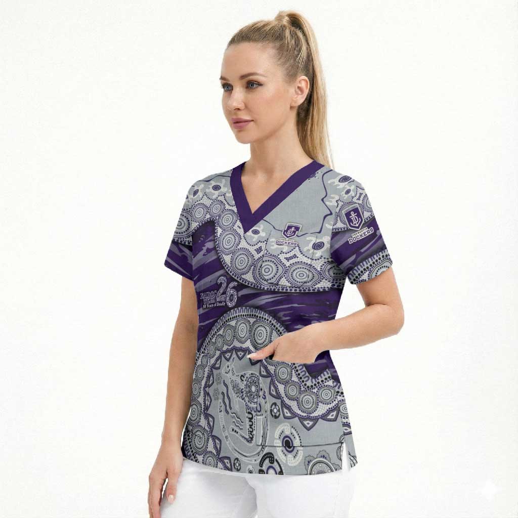 Fremantle Dockers NAIDOC Week 2026 Scrub Top Australian Aboriginal Dot Art Dreamtime Pattern Style