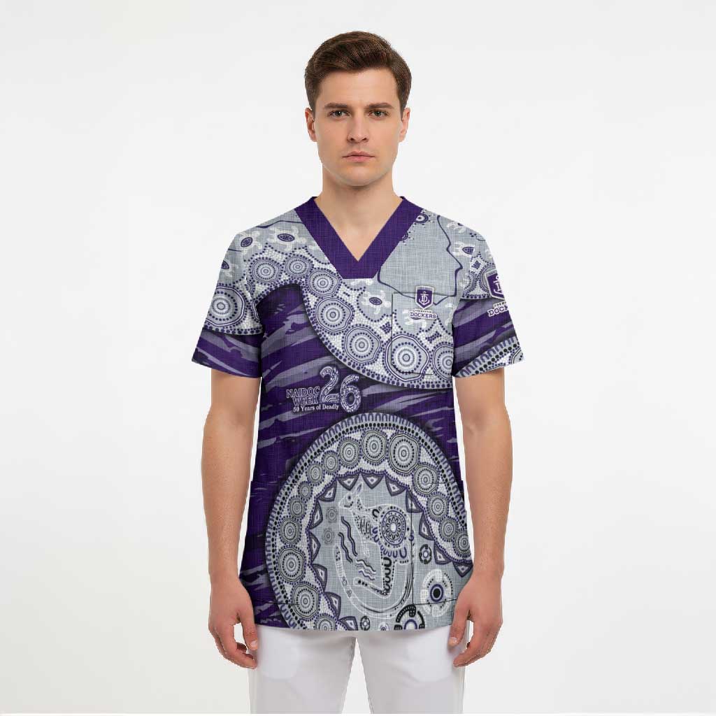Fremantle Dockers NAIDOC Week 2026 Scrub Top Australian Aboriginal Dot Art Dreamtime Pattern Style