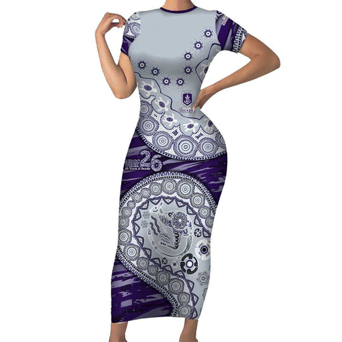 Fremantle Dockers NAIDOC Week 2026 Short Sleeve Bodycon Dress Australian Aboriginal Dot Art Dreamtime Pattern Style