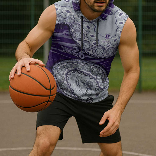 Fremantle Dockers NAIDOC Week 2026 Sleeveless Hoodie Australian Aboriginal Dot Art Dreamtime Pattern Style