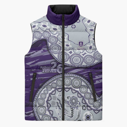 Fremantle Dockers NAIDOC Week 2026 Sleeveless Puffer Jacket Australian Aboriginal Dot Art Dreamtime Pattern Style