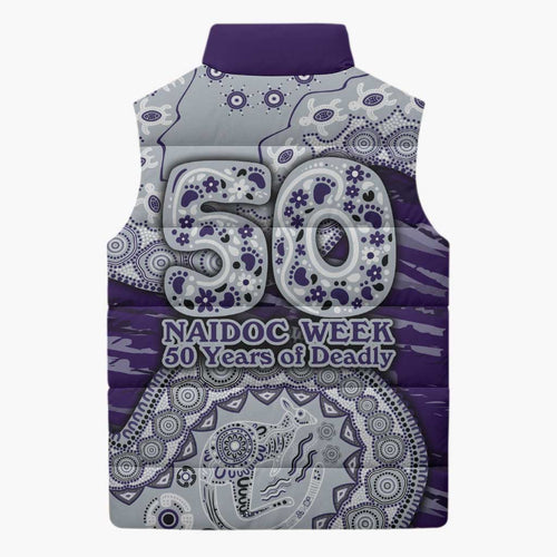 Fremantle Dockers NAIDOC Week 2026 Sleeveless Puffer Jacket Australian Aboriginal Dot Art Dreamtime Pattern Style