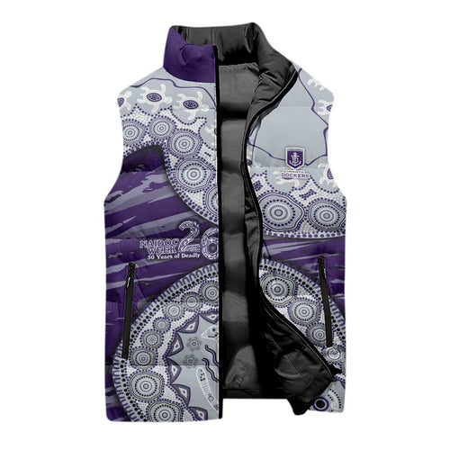 Fremantle Dockers NAIDOC Week 2026 Sleeveless Puffer Jacket Australian Aboriginal Dot Art Dreamtime Pattern Style