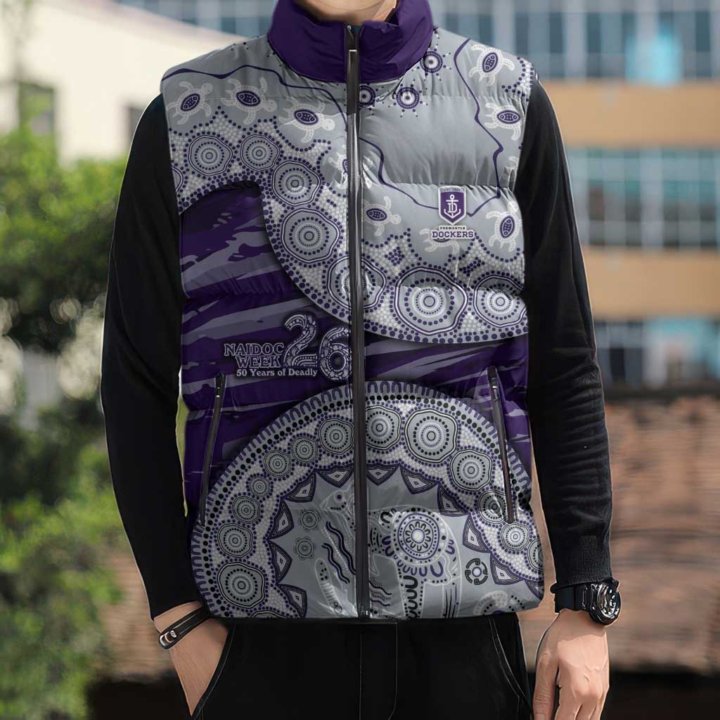 Fremantle Dockers NAIDOC Week 2026 Sleeveless Puffer Jacket Australian Aboriginal Dot Art Dreamtime Pattern Style