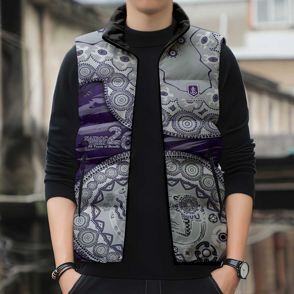 Fremantle Dockers NAIDOC Week 2026 Sleeveless Puffer Jacket Australian Aboriginal Dot Art Dreamtime Pattern Style