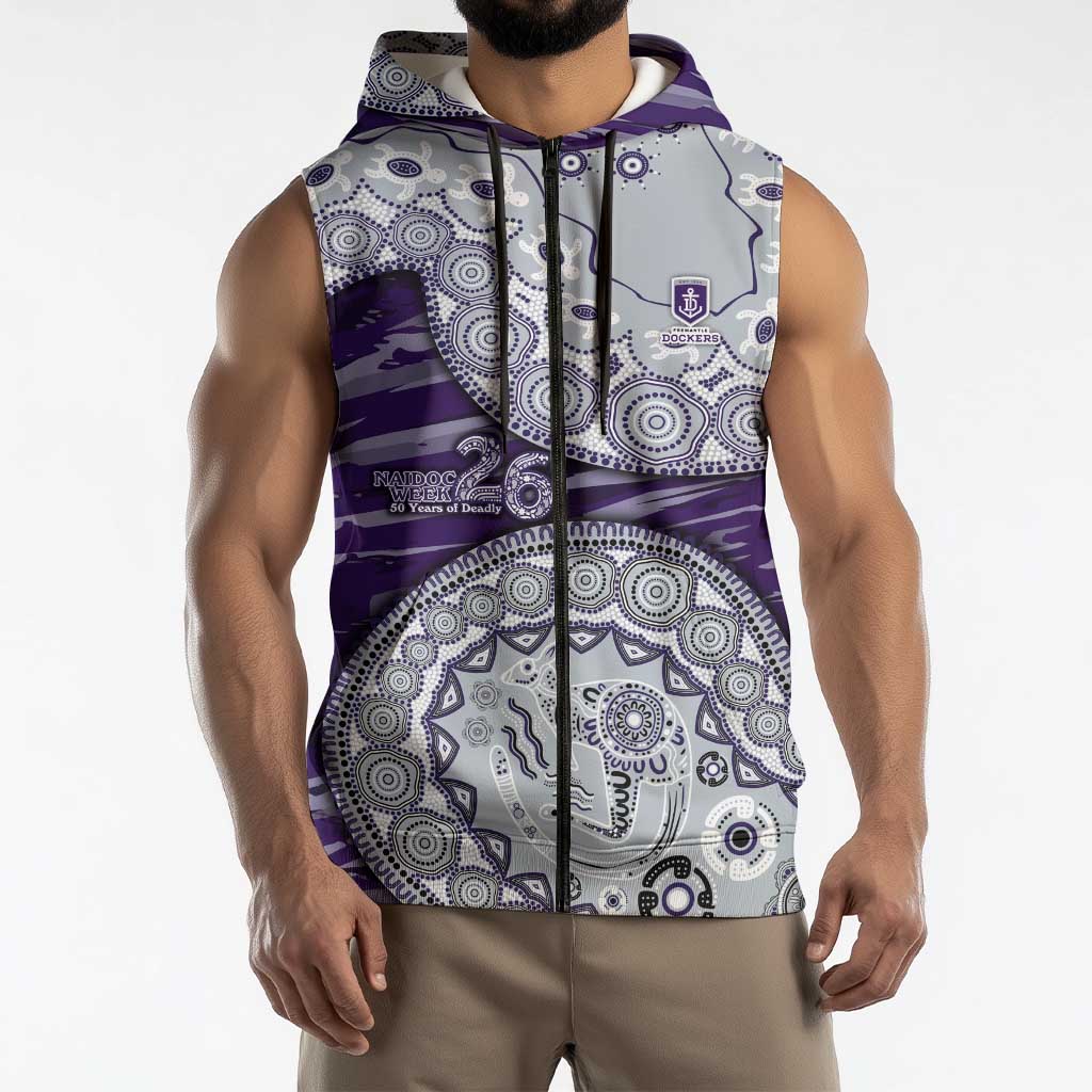 Fremantle Dockers NAIDOC Week 2026 Sleeveless Zip Hoodie Australian Aboriginal Dot Art Dreamtime Pattern Style