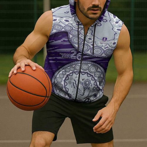 Fremantle Dockers NAIDOC Week 2026 Sleeveless Zip Hoodie Australian Aboriginal Dot Art Dreamtime Pattern Style