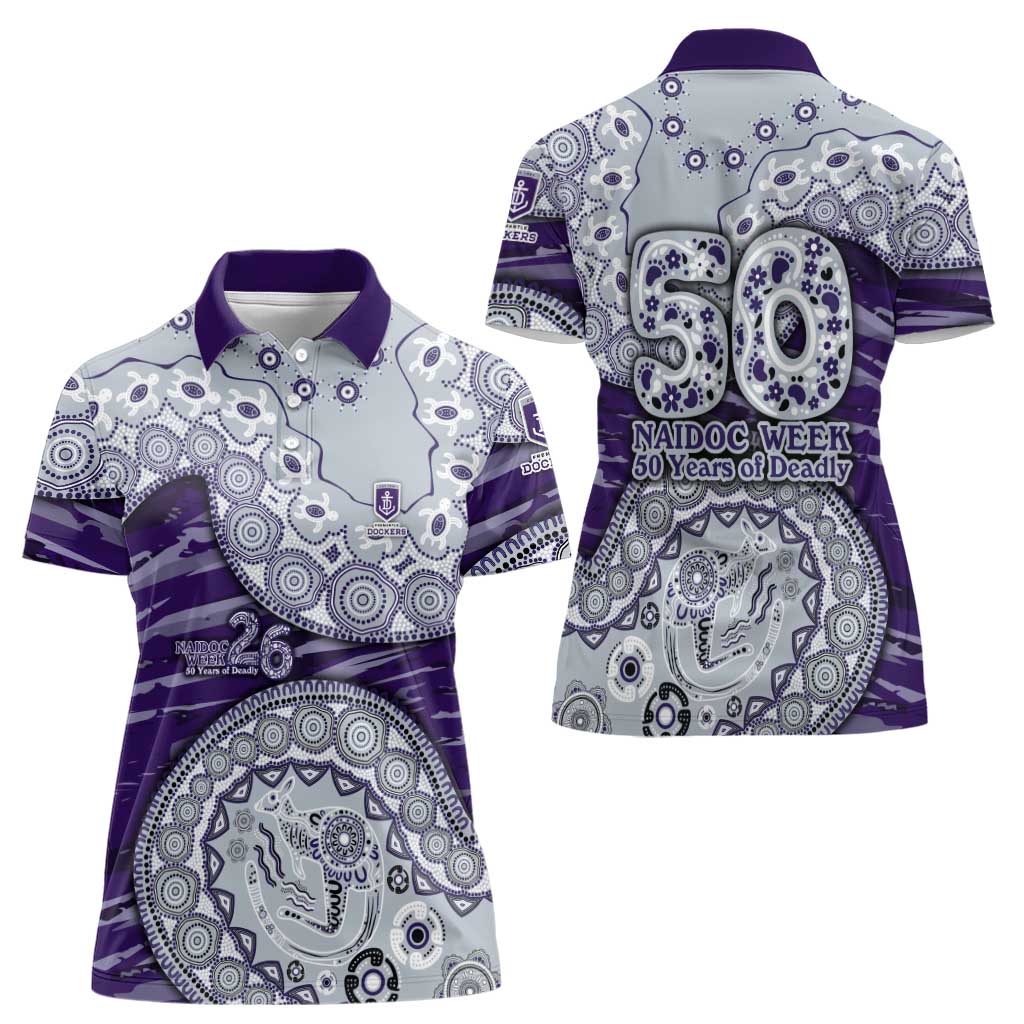 Fremantle Dockers NAIDOC Week 2026 Women Polo Shirt Australian Aboriginal Dot Art Dreamtime Pattern Style
