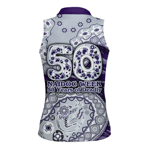 Fremantle Dockers NAIDOC Week 2026 Women Sleeveless Polo Shirt Australian Aboriginal Dot Art Dreamtime Pattern Style