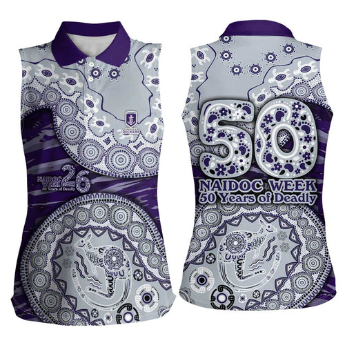 Fremantle Dockers NAIDOC Week 2026 Women Sleeveless Polo Shirt Australian Aboriginal Dot Art Dreamtime Pattern Style
