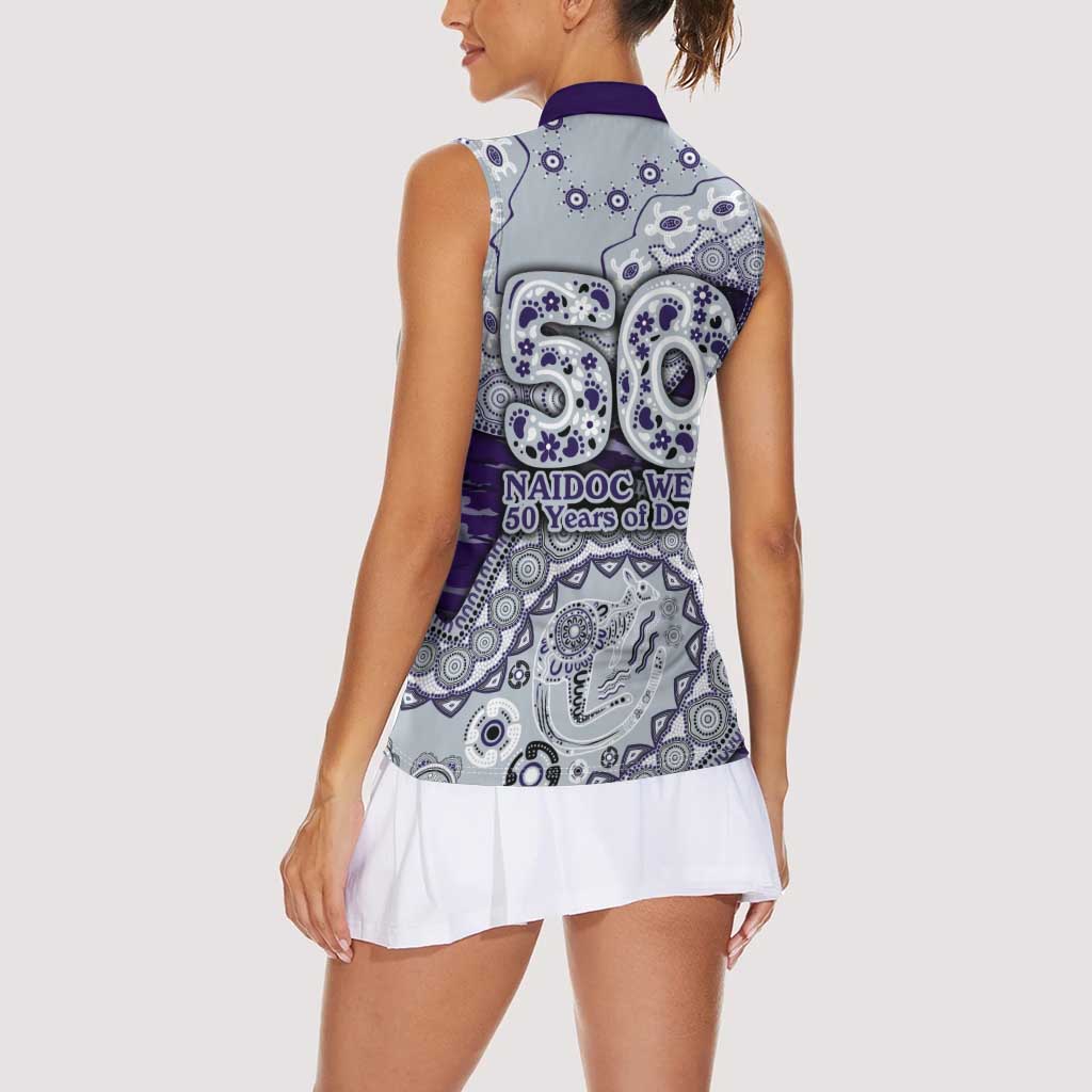 Fremantle Dockers NAIDOC Week 2026 Women Sleeveless Polo Shirt Australian Aboriginal Dot Art Dreamtime Pattern Style