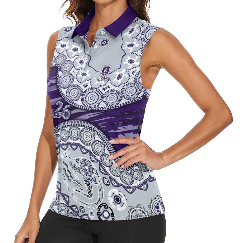 Fremantle Dockers NAIDOC Week 2026 Women Sleeveless Polo Shirt Australian Aboriginal Dot Art Dreamtime Pattern Style