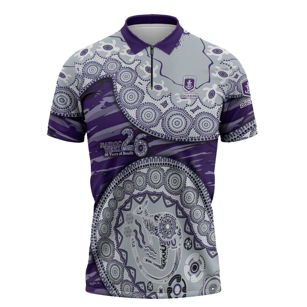 Fremantle Dockers NAIDOC Week 2026 Zipper Polo Shirt Australian Aboriginal Dot Art Dreamtime Pattern Style