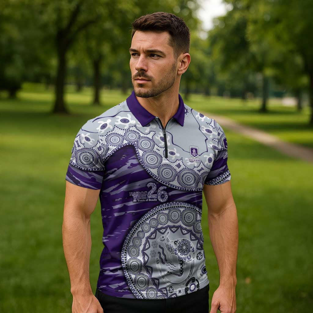 Fremantle Dockers NAIDOC Week 2026 Zipper Polo Shirt Australian Aboriginal Dot Art Dreamtime Pattern Style