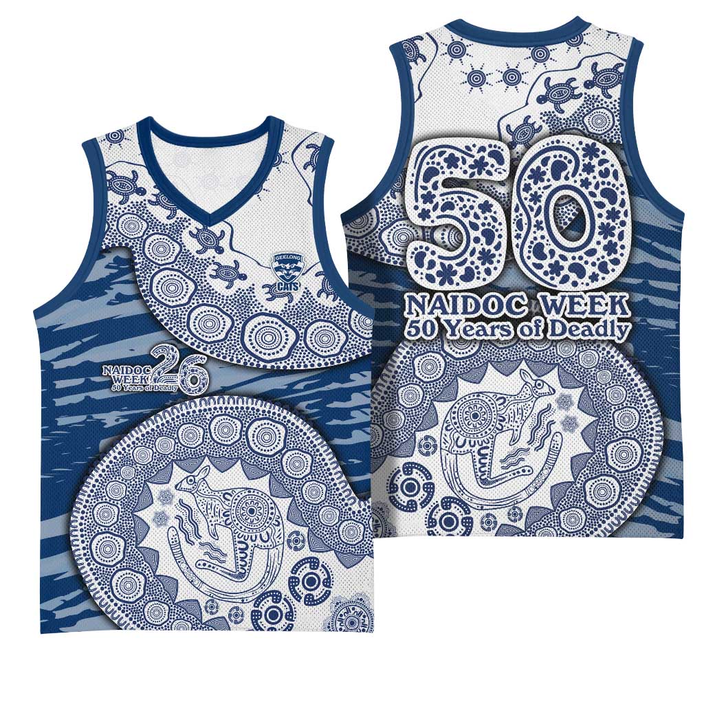 Geelong Cats NAIDOC Week 2026 Basketball Jersey Australian Aboriginal Dot Art Dreamtime Pattern Style